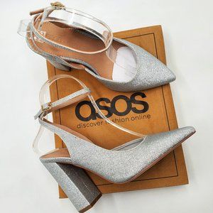 ASOS Silver Glitter Block Heels - NWOT